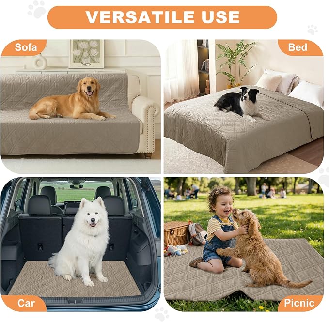 100% Waterproof Dog Bed Cover Pet Blanket(30"x30"),7-Layer Reversible Washable Sofa Couch for Furniture Car (Khaki+Khaki) - Image 4