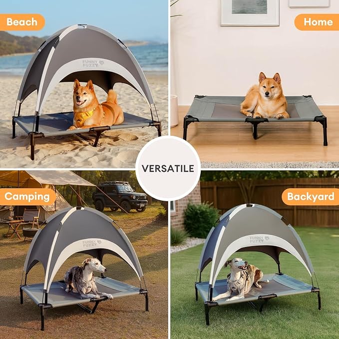 FUNNY FUZZY Elevated Dog Bed with Canopy,Grey, Large(36"x30"x7")–Outdoor Pet Cot with UV Protection, Breathable Mesh for Cooling, Indoor & Outdoor Use for Dogs up to 120 lbs - Image 8