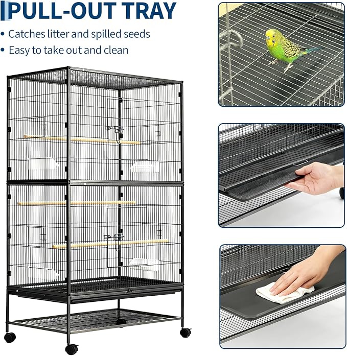 60" H Large Bird Cage, Rolling Bird Cage with Storage Stands, Feed Bowls, Wide Flight Parakeet Cage for Macaw, Parakeets, Conures, Cockatiel, Cockatoo - Image 5