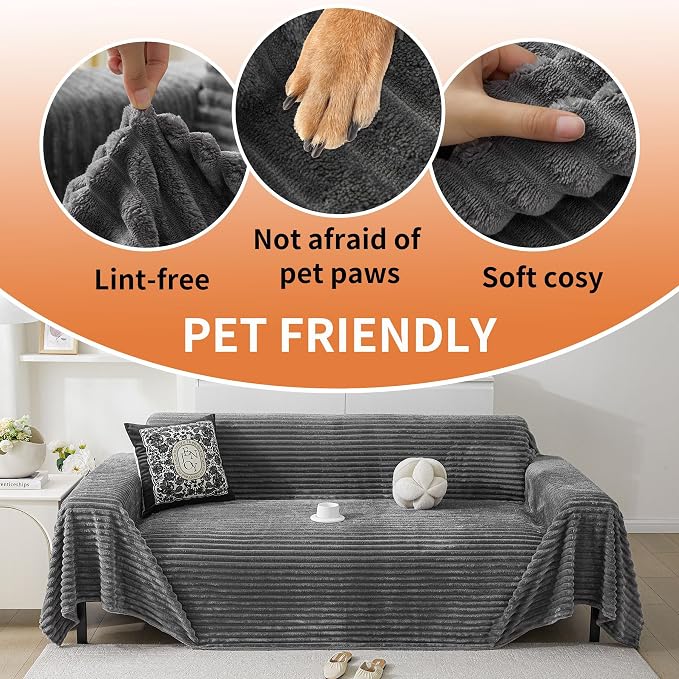 HAOMAIJIA Faux Fur Sofa Covers Couch Covers for 3 Cushion Couch Sofa Pet Friendly Soft Non Slip Couch Cover for Dogs Washable Sectional Couch Covers L Shape Furniture Protector (Grey, 71"x150") - Image 3