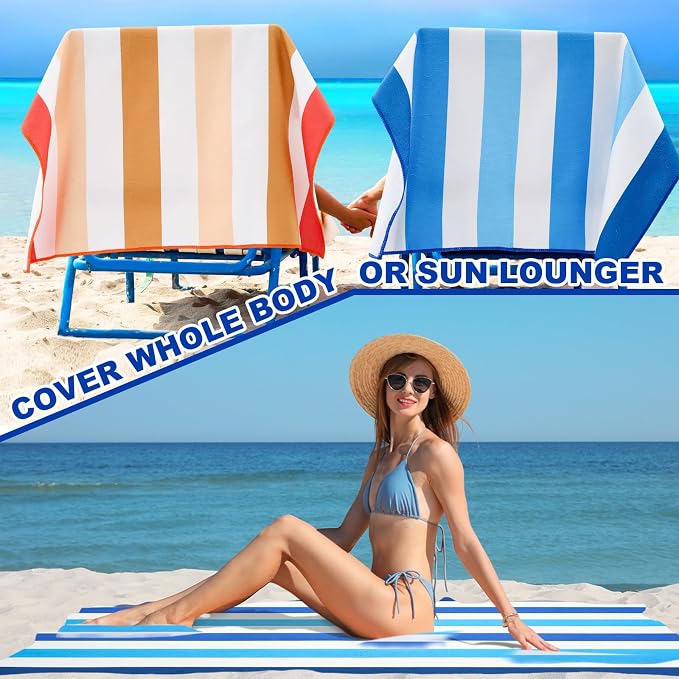 EBOOT 10 Pack Oversized Beach Towel Set Extra Large Pool Towels Microfiber Quick Dry Swim Blanket for Adult Women Men Face Hand Body Bath Travel Pool(Rainbow Color,36 x 72 Inch,Color Stripe) - Image 5