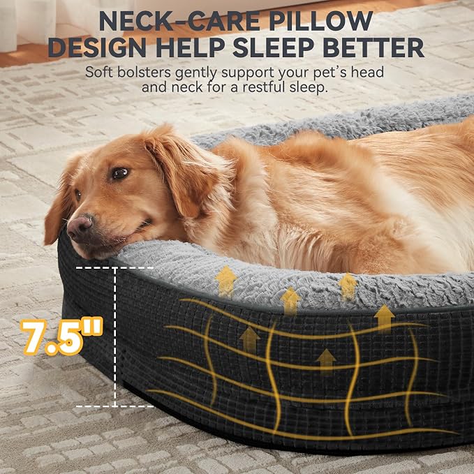 JOEJOY Orthopedic Dog Bed for Large Dogs, Egg-Crate Memory Foam Pet Bed with Bolster Sides, Waterproof Lining, Removable Washable Cover & Non-Slip Bottom, Black - Image 4