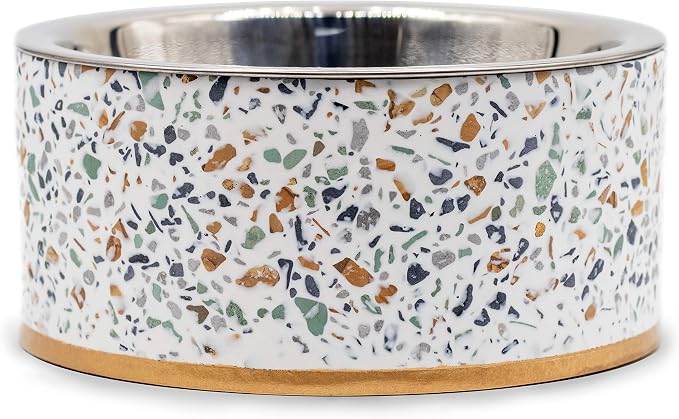 Pet Junkie Terrazzo Single Elevated Pet Bowl Stand, Small, White | Removable Stainless Steel 16oz Inner Bowl, For Small Dog Breed or Cat, Raised Food or Water Station - Image 2