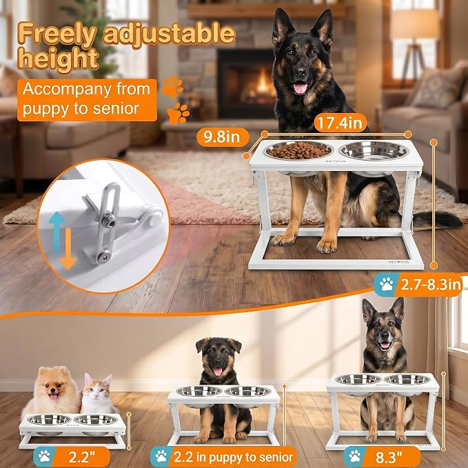 Elevated Dog Bowl, Adjustable Height and Tilt Angle Dog Bowl Stand | Precisely Adjust Height And Tilt Angle, Easy To Clean, Equipped With 2 Stainless Steel Food Bowls, Sturdy And Durable. - Image 3