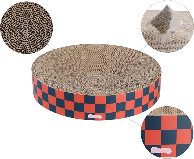 CSR1010D Nelson 20.13" Modern Cardboard Round Bowl Cat Scratcher with Catnip, Berry Cherry - Image 5
