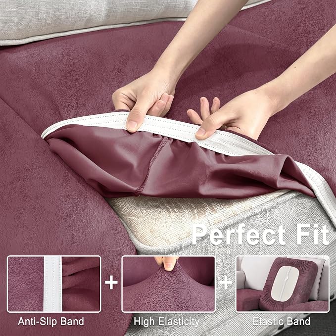 ANARACHON Leather Look Couch Cushion Covers Sofa Seat Slipcovers Sets Couches Furniture Protector for Sectional Armchair Loveseat Pets Kids Stretch Spandex Fabric (3 Cushion Sofa, Light Kahki) - Image 4