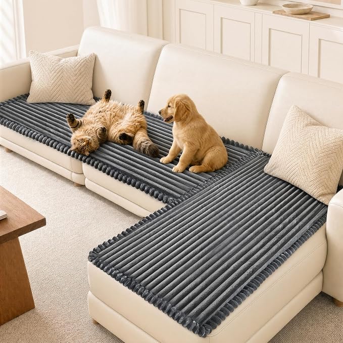 NAISI Pet Couch Covers for Sofa with Thick Filling and Non-Slip Bottom Sectional Sofa Covers Washable Friendly for Pets(2pcs/27.5"x59"+27.5"x70.8",Dark Grey) by NAISI