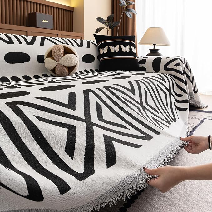 VClife Bohemian Couch Cover Western Aztec Sofa Cover for 3 Cushion Couch Sofa Washable Chenille Sofa Slipcover Boho Non Slip White Black Geometric Couch Slip Cover for Sectional Sofa 71''x134'' - Image 8