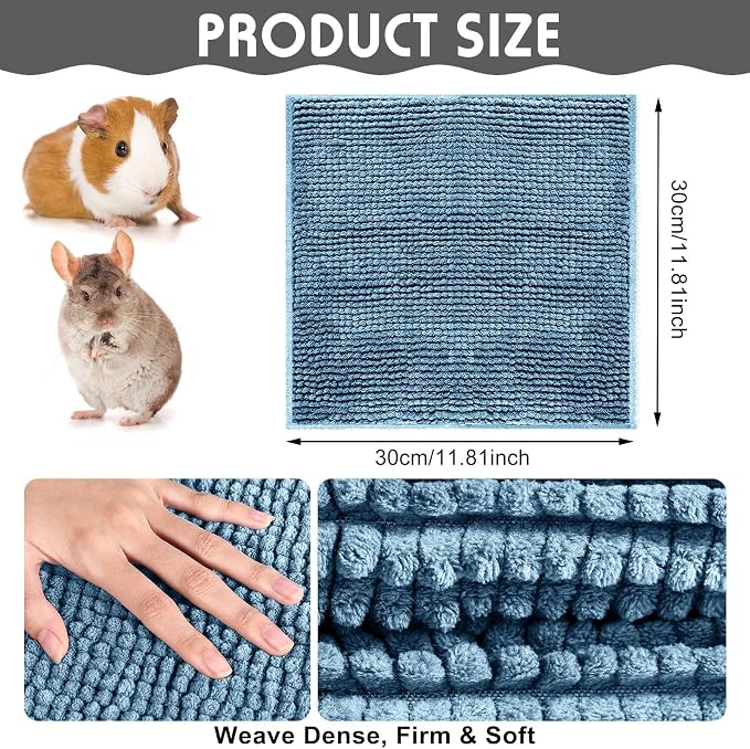 Amylove 4 Pcs Guinea Pig Cage Liner 12 x 12 Inch Washable Chenille Pee Pads Pet Dog Cat Bedding Training Mat Reusable for Small Animals Puppy Bunny Hamster Chinchilla - Image 2