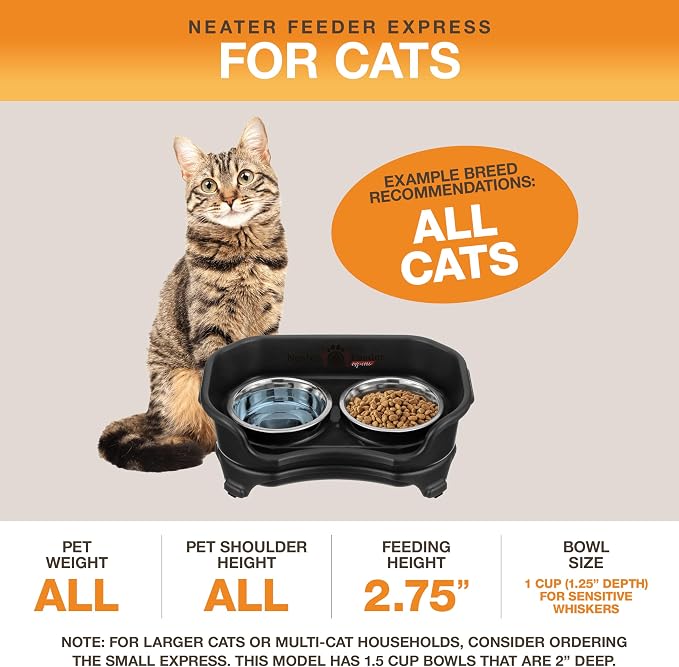Neater Feeder Express Mess Proof Cat Bowls Elevated, No Spill Feeding Station, Stainless Steel Dishes for Food and Water, Raised Bowls for Indoor Cats, No Fatigue Whisker Friendly Dish, Black - Image 5