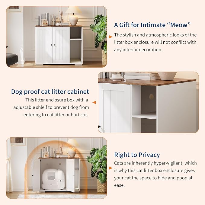 Extra Large Cat Litter Box Enclosure Furniture – Dog-Proof Cabinet with Scrape-resistant Pad, Built-in Outlet, Storage Space for Cat Accessories – Fits Automatic Litter Boxes – Indoor Cat House | Dog-Proof Cabinet with Scrape-resistant Pad, Built-in Ou... - Image 6