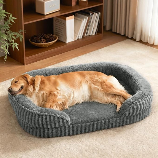 MIXJOY Orthopedic Dog Beds Large Sized Dog,Extra Large Washable Dog Bed Waterproof Oval Dogs Bed with Removable Cover,Egg-Crate Foam Big Pet Bed Couch with Bolster,Non-Slip Bottom,XL 42"X32",Grey by MIXJOY