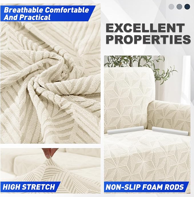 YEMYHOM 1 Piece Stretch Oversized Couch Covers for 4 Seat, Jacquard Extra Large Sofa Cover with Non-Slip Elastic Bottom, Thickened Slipcover Furniture Protector for Dogs Pets (X-Large, Beige） - Image 3