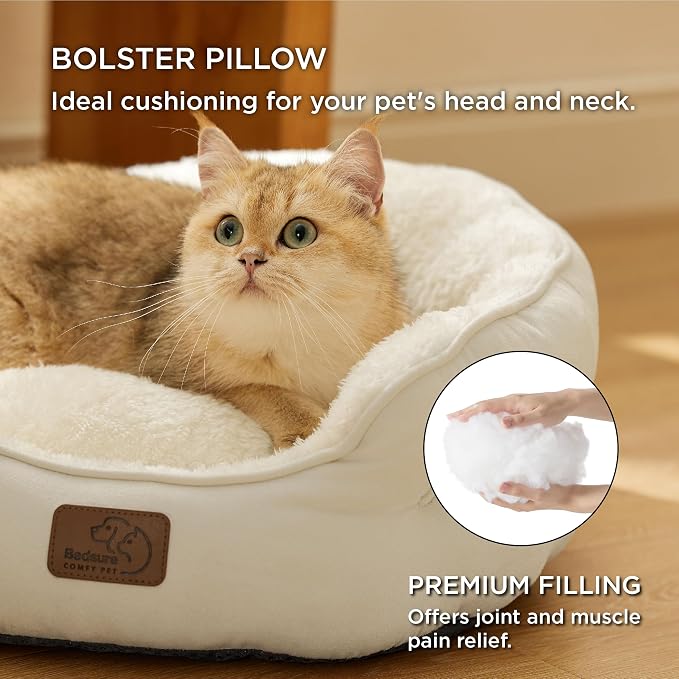 Bedsure Small Dog Bed Washable,Round Cat Beds for Indoor Cats,20in Ivory | Soft Plush Pet Bed,Dog Beds for Small Dogs for Puppy and Kittens,Anti-Slip Bottom,Easy to Clean - Image 2