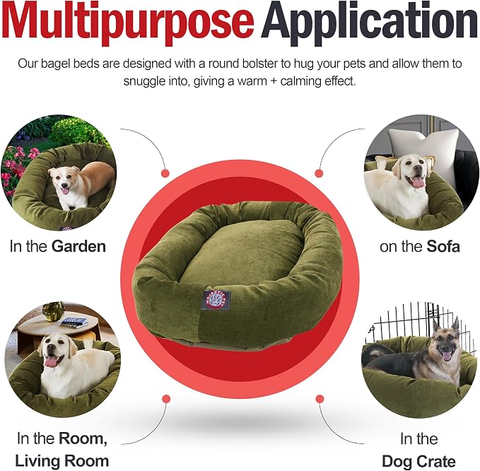 Majestic Pet 24 Inch Micro Velvet Calming Dog Bed Washable – Cozy Soft Round Dog Bed with Spine for Head Support - Fluffy Donut Puppy Mat 24x19x7 (inch) Small – Fern (2025) - Image 5
