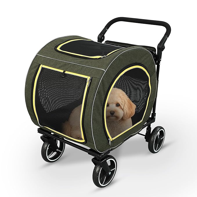 Pet Stroller for Dogs Cats up to 50 lbs, Foldable Dog Stroller with 360° Swivel Wheels, Detachable Carrier, Adjustable Handle, Travel Dog Stroller for Small Medium Large Pets, Green