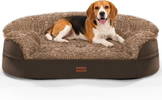 3.7 inch Thickened Orthopedic Dog Beds for Medium Dogs, Supportive Dog Sofa Bed with 28D Egg-Crate Foam, Removable Washable Plush Cover, Waterproof Lining, Half-Round Design for Puppy,Senior Dog by iweepet