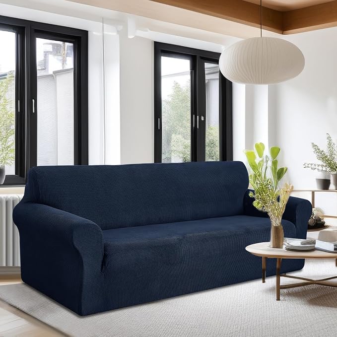 U-NICE HOME Oversized Stretch Couch Cover Slipcover, Navy | 3 Cushion Sofa, 1-Piece Sofa cover, Washable, Pet friendly, Furniture protector, Polyester Spandex Jacquard fabric - Image 2