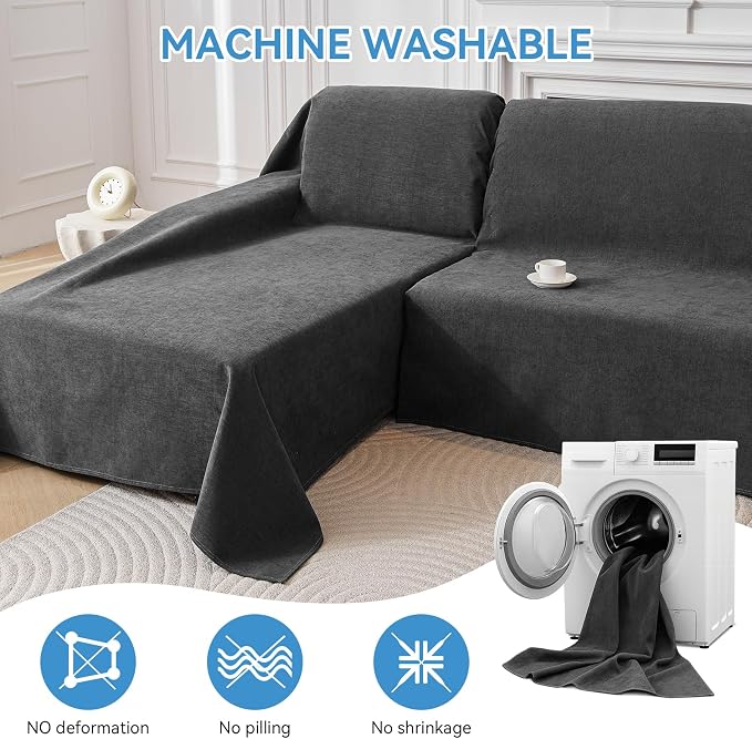 Deep Dream Sectional Couch Covers, 2 Pieces 100% Waterproof L Shaped Sofa Cover, Non Slip Couch Cover for Dogs Cats Washable, Pet Friendly Sofa Slipcovers Furniture Protector (XX-Large, Dark Grey) - Image 6