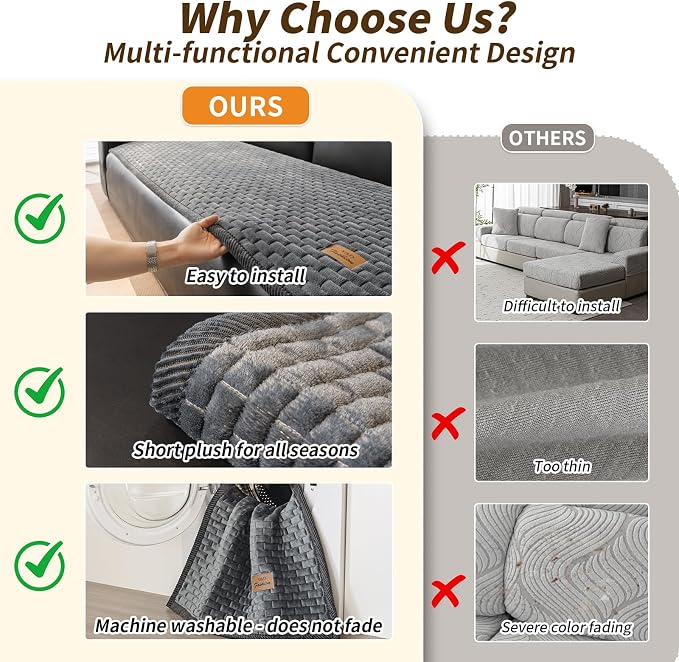 Couch Covers for Dogs Washable, Velvet Dog Couch Cover Protector, Fuzzy Plush Pet Sofa Cover for 3-4 Cushion Couch, Sofa Covers for Pets(1PC,Dark Grey,27.6"x94.5",3-4 Seater Sofa Pad Cover) - Image 6