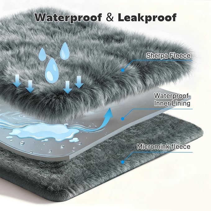Waterproof Dog Blanket for Sofa Bed Couch, Couch Cover Blanket Fluffy Faux Rabbit Fur Reversible Furniture Protection, Pet Blanket for Medium Large Dogs Cats - Image 4