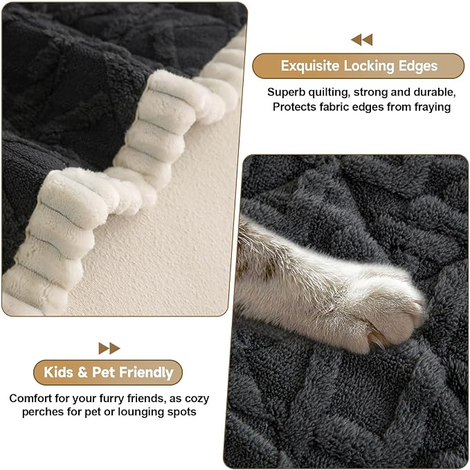 OTOB Sofa Covers for 3 Cushion Couch Washable, All Seasons Non Slip Fuzzy Pet Couch Cover, Soft Plush Geometric Jacquard Sofa Slipcovers, Kids Pet Friendly Dog Bed Mats (Dark Gray, 27.6" x 70.9") - Image 4