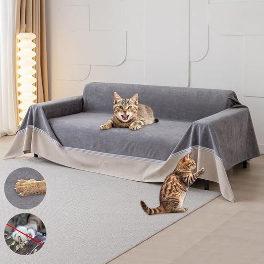 Cat Scratch Furniture Protector - Anti-Slip, Waterproof Sofa Cover to Keep Cats Off, Pet-Friendly Couch Protectors for 3 Cushion Couch, Anti-Scratch Couch Cover for Pets and Kids 134"X91"Dark Gray by Loiion