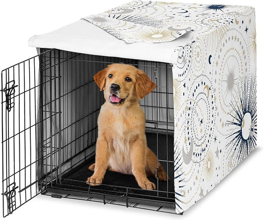 Sweet Jojo Designs 36in. Medium Dog Crate Cover (Boho Star and Moon) Pet Cage, Kennel Covers (Shabby Chic, Bohemian, Celestial, Sky, Stars & Moons, Starburst, Cosmic, Mystical, Navy Blue & Gold, Grey) by SweetJojoDesigns