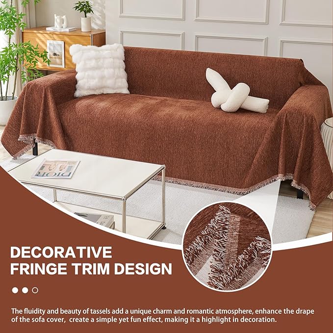 DREAMINGO Sofa Covers Washable Thick Chenille Couch Cover for 3 Cushion Couch Sofa Multi-Use Couch Cover Blanket Modern Pet Furniture Protector Sectional Couch Slipcover 91"x150", Chocolate Brown - Image 5