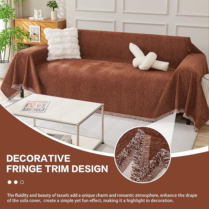 DREAMINGO Sofa Covers Washable Thick Chenille Couch Cover for 3 Cushion Couch Sofa Multi-Use Couch Cover Blanket Modern Pet Furniture Protector Sectional Couch Slipcover 91"x134", Chocolate Brown - Image 5
