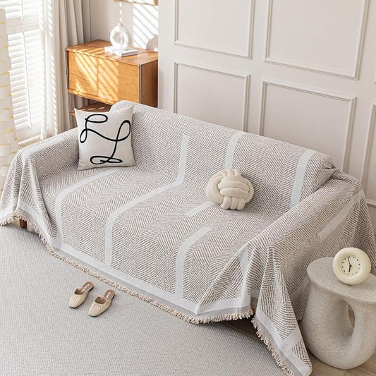 Deep Dream Boho Couch Cover for Dogs, Soft Chenille Couch Covers for 3 Cushion Couch, Thick Sofa Slipcover Sofa Cover WashableCouch Protectors for Pets (Herringbone Light Brown, 71"x102") by DeepDream