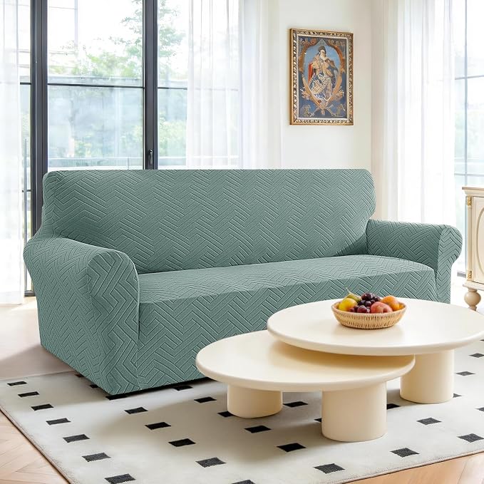 Stretch Sofa Cover Non-Slip Washable Furniture Protector | Stretch, 71"-91".Soft, Non Skid Foam, Elastic Bottom, Machine Washable, for Kids & Pets, Couch & Sofa, Pea Green - Image 2