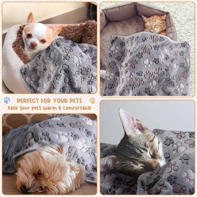 Tatuo 4 Pack Fleece Dog Blankets for Puppy Cats Multi-Size Sleep Mat for Pet Guinea Pig Soft Washable Warm Crate Bed Puppy Teething Toys Print Pattern Blanket Indoor(Gray,41 x 30 Inch,Paw) - Image 6