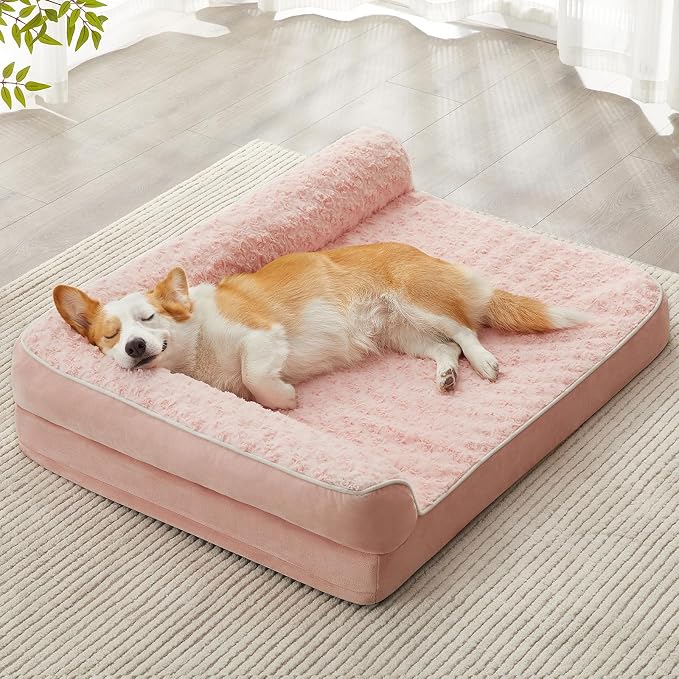 BFPETHOME Orthopedic Washable Dog Bed, Sleeping Couch for Large Senior Dogs | 30x20 Inch Deluxe Plush Rose Velvet Washable Cover, Egg Crate Foam Support, Waterproof Lining, Non-Slip Bottom, Pink - Image 7