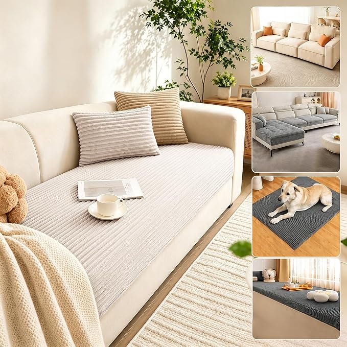 Waterproof Couch Cover for Dogs, Sofa Covers Washable & Non-Slip, Soft Dog Bed Blanket Protector for Sectional, Loveseat, Living Room Furniture (Creamy White, 35.43"x 62.99" 1 Pack) - Image 4