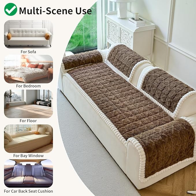 Fuzzy Couch Covers for Dogs, Non Slip Thick Dog Couch Cover Protector, Plush Pet Couch Covers for Sofa Washable, Soft Sofa Cushion Slipcovers Pet Friendly(1PC, Brown, 27.6”x59.1”) - Image 6