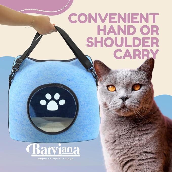 Cat Cave Bed for Indoor Cats – Felt Covered Hideaway with Cushion, Foldable Enclosed Pet House, Portable Cozy Cave Bed for Medium & Large Cats (Blue) - Image 4