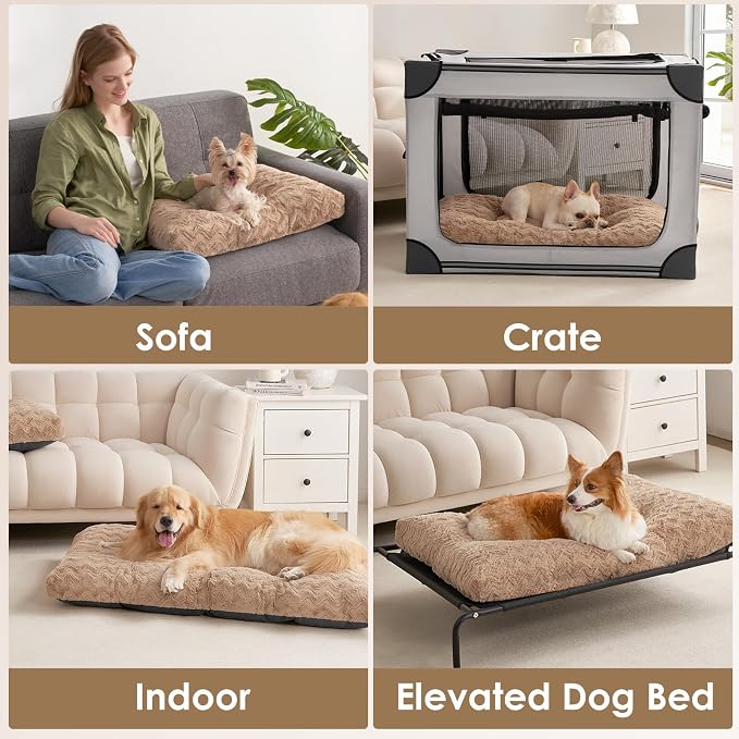 EHEYCIGA XXL Washable Dog Bed for Crate 47x29 Inch, Kennel Pad for Extra Large Dogs Up to 100 lbs, Plush and Comfy Pet Sleeping Mat, Camel - Image 5