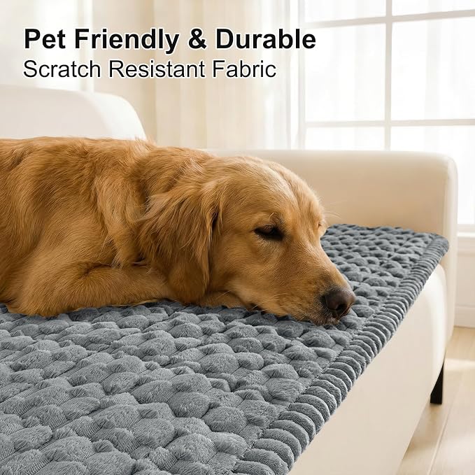 Smiry Non Slip Couch Covers for Dogs, Scratch Resistant Pet Sofa Protector | Machine Washable Soft Fuzzy Thick Furniture Cover for Sofa Loveseat Sectional Large Dogs, Grey, 35.4" x 82.7" - Image 3