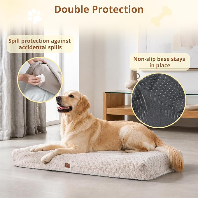 EGOHOME Extra Large Dog Bed, Shredded Memory Foam, Washable, Non-Slip | Balanced Support Foam, CertiPUR-US, Removable Washable Cover, Rose Velvet, Dog Crate Bed & Kennel Pad, 47 x 29 Inch, Beige - Image 4