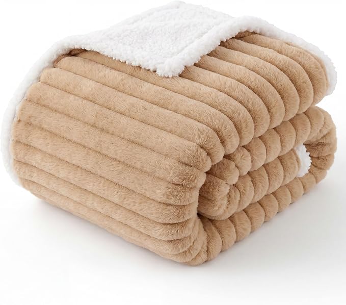Bedsure ComfyFleece™ Waterproof Dog Blankets for Medium Dogs 30"x40" | Soft Plush Puppy Cat Blanket, Washable Corduroy Fleece,Cozy Calming Reversible Furniture Protector for Pet, Tuscan Beige by Unknown