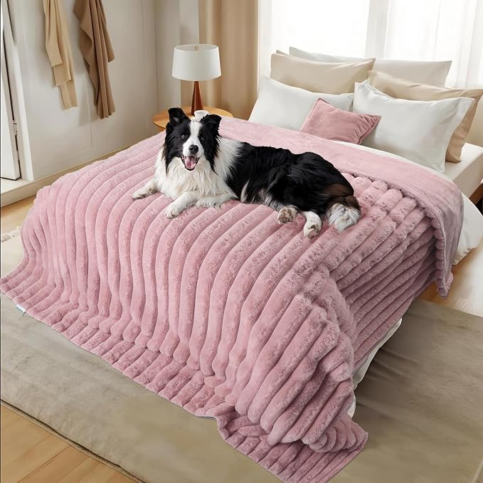 Waterproof Pet Blanket for Large Dogs & Cats - Reversible Calming Plush, Washable Furniture Cover for Couch, Bed, Car Seat, Blocks Leaks, Stains & Pet Fur (Pink, 60"x80") by ZAKAPAWS