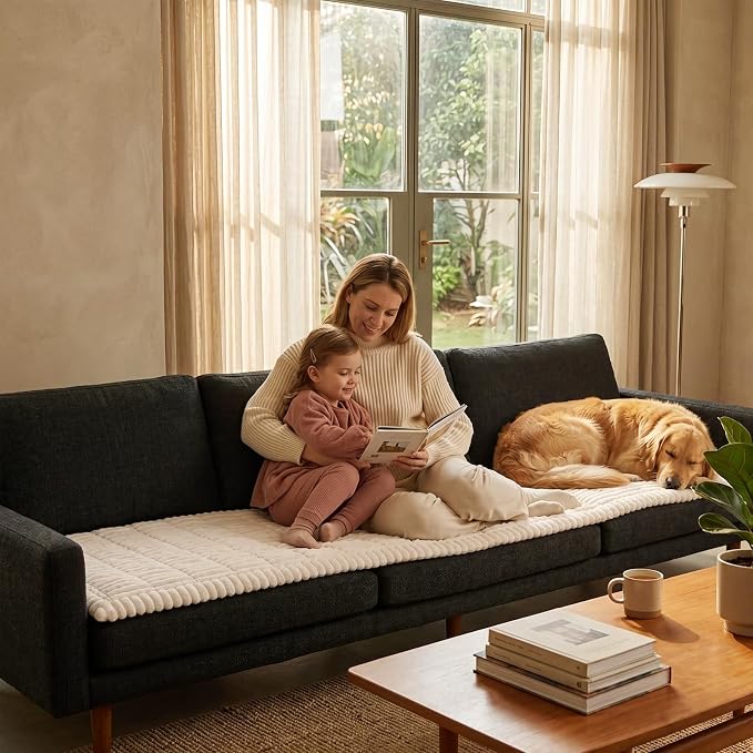 Fixwal Pet and Family Friendly Couch Covers, Washable Non-Slip Dog Mat with Waterproof Backing, Soft Plush Protector for Sofa, Car Seat, Bedside, Playpen, Camping (White, 27.6" x 82.7") - Image 8