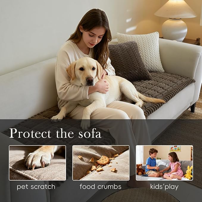 Linear Grid Couch Cover for Dogs Non Slip - Thick Wear-Resistant Pet Sofa Protector for 3 Cushion Couch Large Silicone Particles Washable Furniture Mat for Dogs Cats Sectional - Image 3