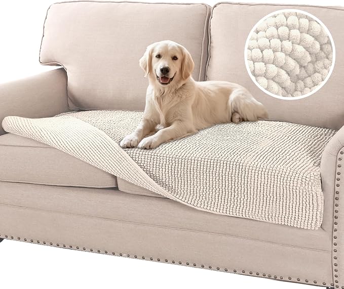 Flamingo P Chenille Dog Bed Cover Thick Loveseat Cover for Dogs Washable Pet Sofa Cover Protector Non-Slip Couch Covers for 2 Cushion Couch Furniture Protector Pet Friendly, 35" x62" Ivory by FlamingoP