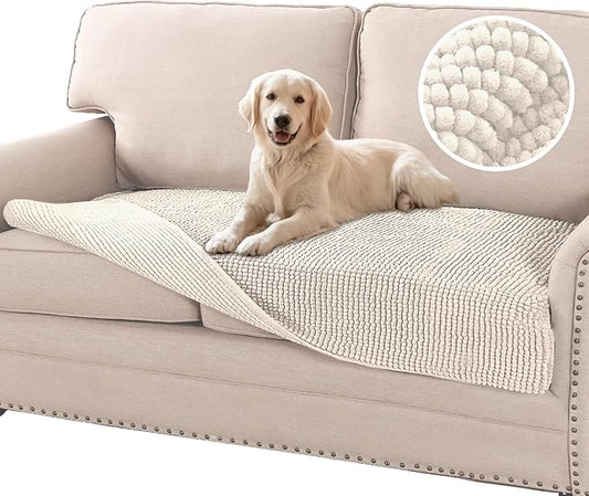 Flamingo P Chenille Dog Bed Cover Thick Loveseat Cover for Dogs Washable Pet Sofa Cover Protector Non-Slip Couch Covers for 2 Cushion Couch Furniture Protector Pet Friendly, 35" x62" Ivory by FlamingoP