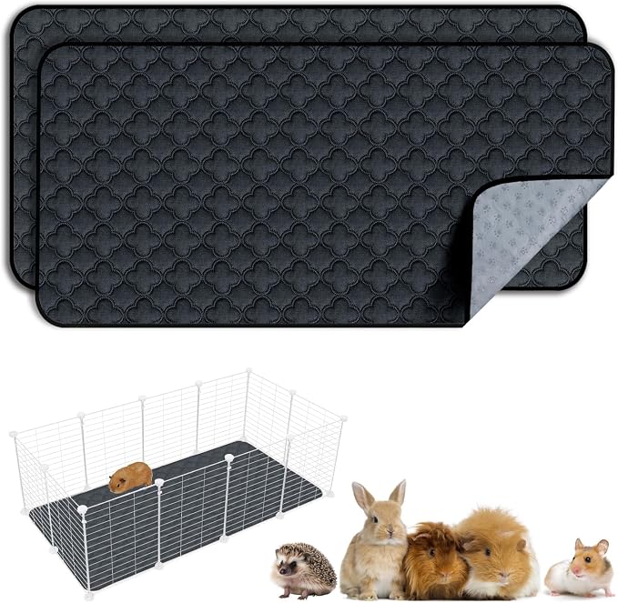 FunFurry Washable Guinea Pig Cage Liner - 2 Pack Reusable Washable Pee Pads，Waterproof Guinea Pig Bedding for Small Animal - Rabbit Bunny Hamster Puppy (Dark Grey, 24" X 47" - 2 Pack) by FUNUPFURRYLIFE