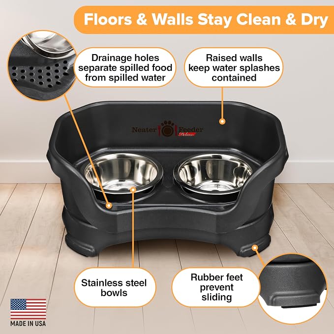 Neater Pet Brands Neater Feeder Deluxe Mess Proof Cat Bowls Elevated, Made in USA, No Spill Raised Bowls for Indoor Cats, Stainless Steel Food and Water Bowl Set, Pet Dish Feeding Station, Black - Image 4