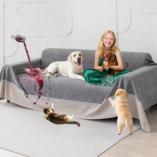 Loiion 100% Double-Sided Waterproof Dog Sofa Cover - Anti-Slip, Leakproof Couch Cover, Pet-Friendly Couch Protectors for Puppy, Large Dog, Kids and Pets 118"X91" by Loiion