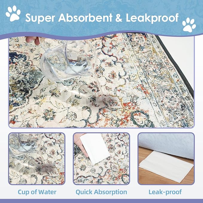 SCLOSE Washable Pee Pad for Dogs, 32" x 24" Reusable Puppy Pads Waterproof Dog Rugs, Super Absorbent, Leakproof, Dog Crate Pad, Playpen Mat, Whelping Pads, Vintage Medallion - Image 4